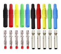 Xiatiaosann 10Pcs 4mm Banana Insulated Shrouded, 5Colors 4mm Banana Safety Solder DIY Connector Adapter Male Female for Multimeter Test Leads Electrical Testing