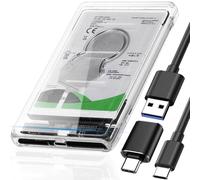 Xiatiaosann 2.5" Hard Drive Clear External Enclosure, 6 Gbps Tool-Free USB 3.0 to SATA III Hard Drive Case Enclosure for 7mm/9.5mm 2.5inch HDD SSD with UASP,with USB to Type-C Extension Cable