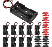 Xiatiaosann 2 AA Battery Holder Case Box 3V, 10 PCS Battery Pack Case with Wire Leads, 2 Slots Series Battery Box Plastic Housing with 20 PCS Alligator Clip