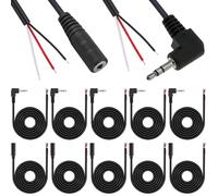Xiatiaosann 3.5mm 90 degree Male Plug to Bare Wire with 3.5mm Female Plug to Bare Wire, Stereo TRS 3 Pole 1/8" 3.5mm Jack Connector Audio Cord for Headphone, Speaker (10 Pcs, 30cm/11.8inch)