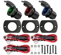 Xiatiaosann 3 Pcs Cigarette Lighter Socket DC 12V/24V 10A Waterproof Lighter Socket Power Outlet Socket with LED Light(Red/Blue/Green) for Car/Motorcycle/Marine/ATV/RV, with Glass Fuse, Panel