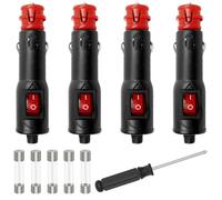 Xiatiaosann 4 Pcs 12V/24V 10A Cigarette Lighter Male Plug with Switch Aux Socket Plug Car Replacement Connector for Motorcycle/Car/Tractor with 4 Pcs Fuse, Screwdriver