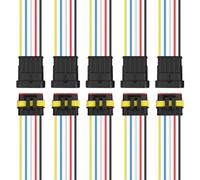 Xiatiaosann 5PCS Auto Waterproof Electrical Wire Connector 5 Pin 1.5mm Terminal Connector Automotive Replacement Connectors With 10cm 18AWG Wire for Motorcycle, Car, Boat