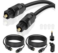 Xiatiaosann Toslink Optical Audio Cable Digital Fiber Optic Cable Male to Male for Sound Bar TV, with 90 Degree Fiber 360 Degree Free-Rotating Plug and Mini Toslink Adapter, 6.6FT/2M, 2 PCS