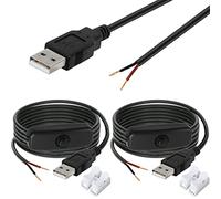 Xiatiaosann USB Power Switch On Off Cable, USB 2.0 Connector Male to 2pin Wire DIY Pigtail 5V Extension Cord for LED Light Strip, with Inline Push Button, Power Supply Line 2 PCS