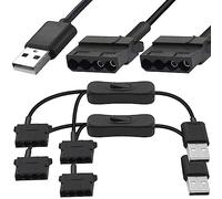 Xiatiaosann USB to Dual 4-Pin Molex Fan Power Cable, Male USB Plug to Dual 4-Pin Molex Fan Power Plug Computer Case Adapter Cord with Switch 1 to 2 ways (2 Pack)