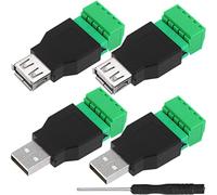 Xiatiaosann USB Type A Connector Screw Terminal Solderless 5 Way/Pin Block Adapter, USB 2.0 Repair Kit Male Female to Shield Terminals Pluggable Type Converter for USB Cable, 4 PCS