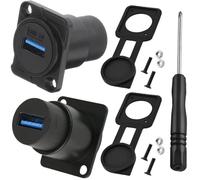 Xiatiaosann USB3.0 Panel Mount Socket, USB3.0 D-Type High Speed Female to Female Feed Thru Signal Coupler with Waterproof Cover, Screwdriver (2 Pack)