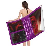 XIAYPRL Personalised Photo Towels with Purple Background for Women Mum Grandma, Customised Beach Towel with 3 Pictures Collage and Your Text, 80x130cm Large Bath Towel for Swimming Pool Camping