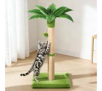 XiaZ Cat Scratching Post 34'' Tall, Cat Scratchers Tree Tower for Indoor Kitty with Extra Wide 15.8" Stable Base and 2 Toy Balls, Natural Sisal & Plush Fabric for Small, Medium Cats (Green, 2.8in)