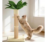 XiaZ Cat Scratching Post 34'' Tall, Cat Tower Scratcher Extra Wide 15.8" Stable Base with 2 Interactive Toy Balls, Natural Sisal & Plush Fabric for Small, Medium Large Cats (Beige, 4.5in)