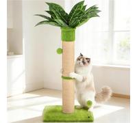 XiaZ Cat Scratching Post 34'' Tall, Cat Tower Scratcher Extra Wide 15.8" Stable Base with 4 Non-Slip Pads, 2 Toy Balls, Natural Sisal & Plush Fabric for Small Medium Large Cats (Green, 4.5in)