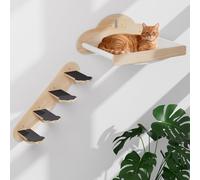 XiaZ Cat Wall Hammock Mounted Bed with 4 Climbing Steps, Modern Cats Shelves and Perches up to 30lbs, Wooden Kitten Wall Furniture for Indoor Sleeping, Playing, Climbing and Lounging