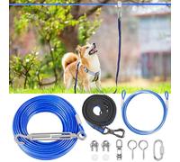 XiaZ Dog Tie Out Cable, 120ft Dog Trolley Runner Cable for Dogs up to 250lbs, Dog Lead for Yard, Camping, Outdoor, with 8 Ft Nylon Bungee Runner, Cable Sling to Protect Trees,Blue