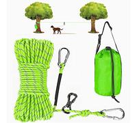XiaZ Dog Tie Out Cable for Camping, 50FT Portable Overhead Trolley System for Dogs up to 300lbs，Dog Lead for Yard, Camping, Parks, Outdoor Events,5 min Set-up, Green