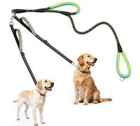 XiaZ Double Dog Leash for Two Dogs, Dual Dog Leash with Tangle-Free Swivel & 4 Comfortable Handles, Highly Reflective Three Point Control Dog Leash for Small Medium Dogs, 3/8”ArmyGreen