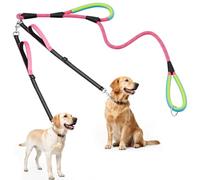 XiaZ Double Dog Leash for Two Dogs, No Tangle with 360° Swivel & 4 Comfortable Handles, Heavy Duty Dual Dog Leash with Highly Reflective Rope, Adjustable Split Leash for Small Medium Dogs, 3/8”Pink