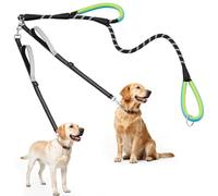 XiaZ Double Dog Leash for Two Dogs, No Tangle with 360° Swivel & 4 Comfortable Handles, Heavy Duty Dual Dog Leash with Highly Reflective Rope, Adjustable Split Leash for Small Medium Dogs, 3/8”Black