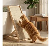 XiaZ Sisal Cat Scratcher Ramp with 5 Adjustable Heights, 31" Wooden Cat Scratching Board, Replaceable Sisal Mat and Angled Scratch Pad for Indoor Cats, Ready to Use, No Assembly Required
