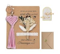 XIAZHDZ Maid of Honour Questions Gift Set - Will You Be My Maid of Honour? Card with Dried Flower Bouquet, Keychain Macrame and Hairpin - Personalised Bridesmaid Questions (Pink)
