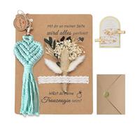 XIAZHDZ Maid of Honour Questions Gift Set - Will You Be My Maid of Honour? Card with Dried Flower Bouquet, Keychain Macrame and Hairpin - Personalised Bridesmaid Questions (Blue)