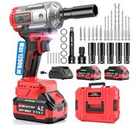 XIAZIR Cordless Impact Wrench 1200Nm, Impact Driver & Impact Drill 1/2" Brushless Power Tool with 2×4.0Ah Batteries, 5 Sockets, 8 Drill Bits, 5 Driver Bits, Extension Bar & Adapter for Car, Van & DIY