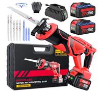 XIAZIR Upgraded Cordless Electric Reciprocating Saw with 3500 SPM Brushless Motor, with 2× 21V 4000mAh Batteries, 8-Piece Alloy & Carbon Steel Blades, Cuts Wood, PVC, for Trees, Garden & Orchard