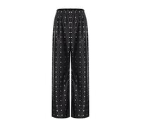 XIBAOBAO Women Satin Wide Leg Dress Pants Silk Casual Dressy Long Flowy Pants Elastic High Waisted Trousers, Polka Dot, M