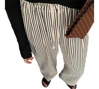 XIBAOBAO Women's Striped Wide Leg Lounge Pants Pinstripe Drawstring Lightweights Beach Trousers, Black Striped, M