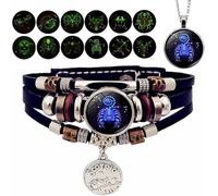 XIBDGNTNE Bracelet Zodiac Manifestation,12 Constellation Bracelets Glow in the Dark,Adjustable Multi-Layered Braided Wristband,Vintage Handgewebt Perlen