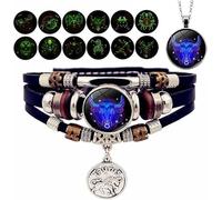 XIBDGNTNE Bracelet Zodiac Manifestation,12 Constellation Bracelets Glow in the Dark,Adjustable Multi-Layered Braided Wristband,Vintage Handgewebt Perlen