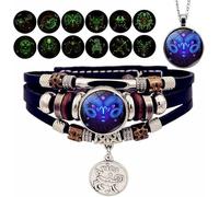 XIBDGNTNE Bracelet Zodiac Manifestation,12 Constellation Bracelets Glow in the Dark,Adjustable Multi-Layered Braided Wristband,Vintage Handgewebt Perlen