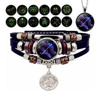 XIBDGNTNE Bracelet Zodiac Manifestation,12 Constellation Bracelets Glow in the Dark,Adjustable Multi-Layered Braided Wristband,Vintage Handgewebt Perlen