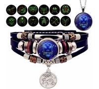 XIBDGNTNE Bracelet Zodiac Manifestation,12 Constellation Bracelets Glow in the Dark,Adjustable Multi-Layered Braided Wristband,Vintage Handgewebt Perlen