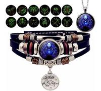 XIBDGNTNE Bracelet Zodiac Manifestation,12 Constellation Bracelets Glow in the Dark,Adjustable Multi-Layered Braided Wristband,Vintage Handgewebt Perlen