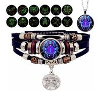 XIBDGNTNE Bracelet Zodiac Manifestation,12 Constellation Bracelets Glow in the Dark,Adjustable Multi-Layered Braided Wristband,Vintage Handgewebt Perlen