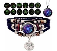 XIBDGNTNE Bracelet Zodiac Manifestation,12 Constellation Bracelets Glow in the Dark,Adjustable Multi-Layered Braided Wristband,Vintage Handgewebt Perlen