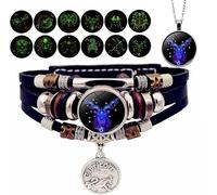 XIBDGNTNE Bracelet Zodiac Manifestation,12 Constellation Bracelets Glow in the Dark,Adjustable Multi-Layered Braided Wristband,Vintage Handgewebt Perlen