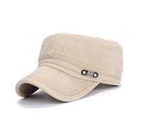 XibeiTrade Adjustable Flat Top Cap Solid Brim Army Cadet Style Military Hat for Men (Khaki A)