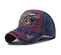 XibeiTrade Shark Distressed Vintage Cotton Embroidered Baseball Cap Snapback Hat for Men Women (Wine Red)