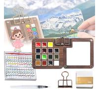 XIBHDN Tobios Watercolor Set, Tobios Mini Watercolor Set, Pocket Artist Watercolor Travel Sets, For Artists, Beginners & Painting Enthusiasts (Wooden- 15 grids + 24 watercolors)