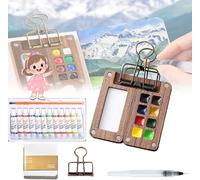 XIBHDN Tobios Watercolor Set, Tobios Mini Watercolor Set, Pocket Artist Watercolor Travel Sets, For Artists, Beginners & Painting Enthusiasts (Wooden- 8 grids + 12 watercolors)