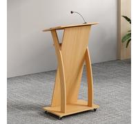 Xibolai Mobile Wooden Podium Stand with Wheels Lectern Oak Color 16MM Wood Board Elegant Design Wooden Pulpit for Churches Seminars and Schools