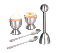 Xicennego Egg Cracker Topper Set of 5 - Includes 2 Egg Cups, 2 Spoons and 1 Cutter - Stainless Steel Easy Egg Opener