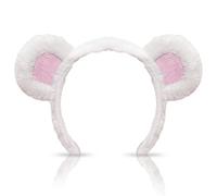 Xicer Fluffy Bear Ears Headband for Adults, 6.7 x 9 in Cute White Plush Bear Ear Headband for Cosplay Costumes Halloween Dress Up Photo Props, Soft Fuzzy Bear Ears Headbands