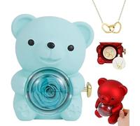 XiChiu Engraved Heart Necklace with Rose Bear Giftbox,Preserved Rose Hug Bear Gifts for Women with Heart Necklace,Preserved Roses Gifts Set for Christmas Valentines Day Birthday (Blue)