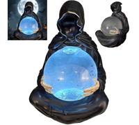 XiChiu Floating Bat Crystal Ball,Statue with Flying Bats Crystal Ball,Bookshelf Decor Halloween Figurine,The Death CrystalBall,LED Light Water Globe Halloween Decor