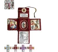 XiChiu Handcrafted Pocket Devotional - Faith Edition,Catholic Travel Prayer Kit with Cross,Christian Folding Shrine Quilt,Compact Prayer Companion with Daily Scripture (Red)