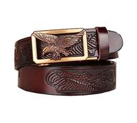 xichuangyuXCY Men's Ratchet Belt Classic Style Retro Dragon Ratchet Buckle Men's Leather Belt Carved Belt Casual Business Belt, Brown Eagle Pattern 1, M