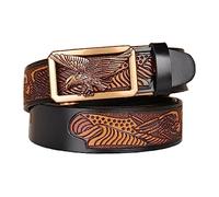 xichuangyuXCY Men's Ratchet Belt Classic Style Retro Dragon Ratchet Buckle Men's Leather Belt Carved Belt Casual Business Belt, Black Eagle Pattern 1, M
